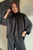 Suki Night Sky Shirring Neck Blouse Black /15=